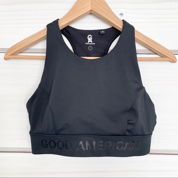 GOOD AMERICAN Black Reflective Logo Sports Bra Sz1 - Picture 3 of 8